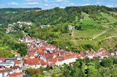 Weinberge umrahmen Ingelfingen im Kochertal | © Touristikgemeinschaft Hohenlohe e. V.