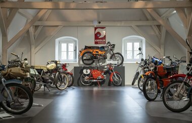 Blick in die Kreidlersammlung des  Deutschen Motorradmuseum Neckarsulm