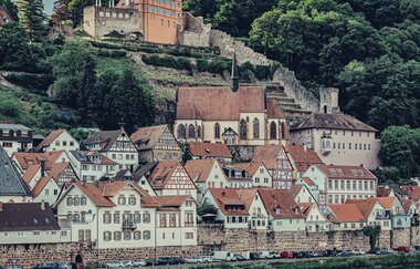 Blick auf Hirschhorn mit Schloss / Odenwald | © Touristikgemeinschaft Odenwald e.V.