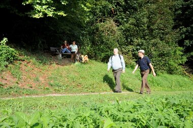 Wanderer bei Buchen | © Touristikgemeinschaft Odenwald e.V.