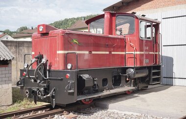 Rote Lokomotive der Dörzbacher Jagsttalbahn, einer reaktivierten historischen Schmalspurbahn | © Touristikgemeinschaft Hohenlohe e. V.  | Jagsttalbahnfreunde e.V.